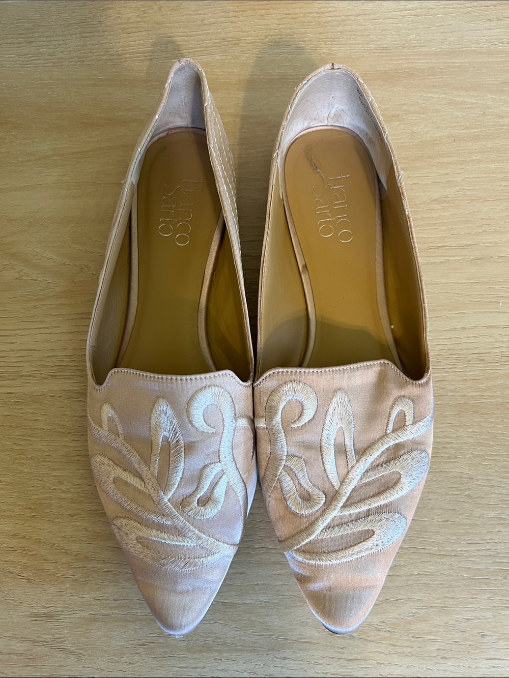 Franco Sarto Blush Pink Embroidered Pointed Toe Flats